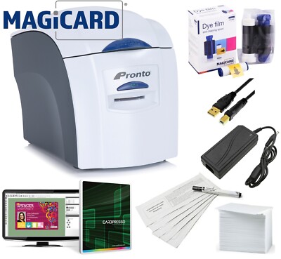 New Magicard Pronto ID Card Printer Package with Software Ribbon and Supplies