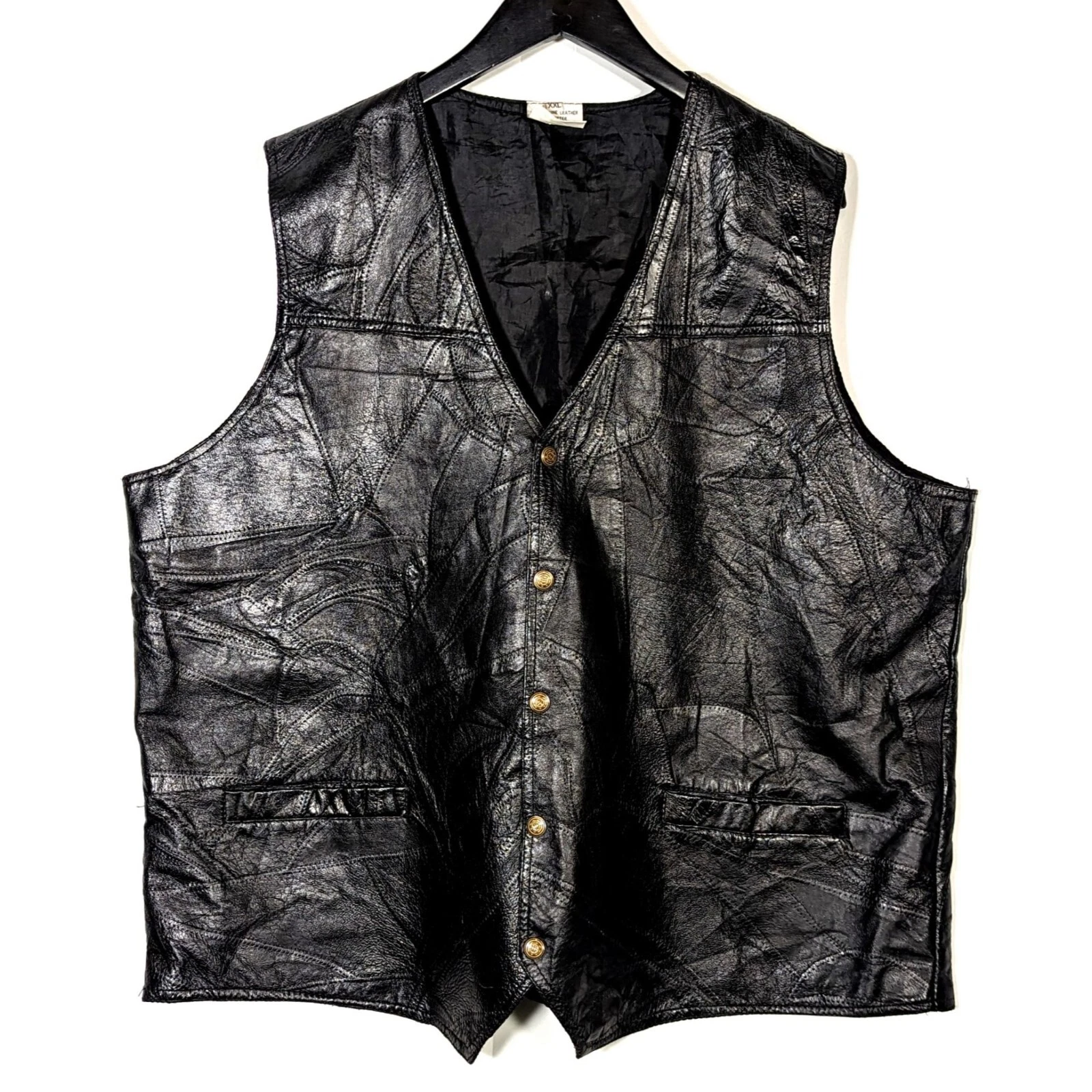 Vintage Napolene Leather Outfitters Men XXL 2XL Patchwork Biker Vest Snap Button