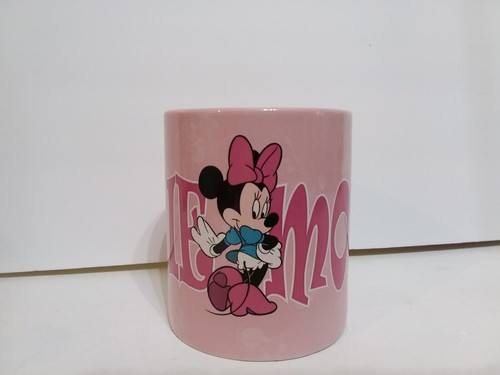 Minnie Mouse 14oz Coffee Mug Pink w/ White Silhouettes Disney Store LR2