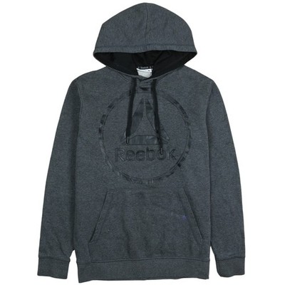Reebok Herren Grau Pullover Hoodie Small Fleece Gefüttert Logo Sweatshirt