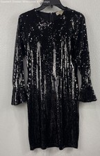 Michael Michael Kors Womens Black Sequins Sheath Dress Solid Long Sleeve S