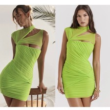 House Of CB Adrie Neon Green Mini Dress - Size XS 