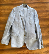 J.CREW Ludlow Gray Linen 2-Piece Suit 44R 36W 34L Single Breasted Flat Front