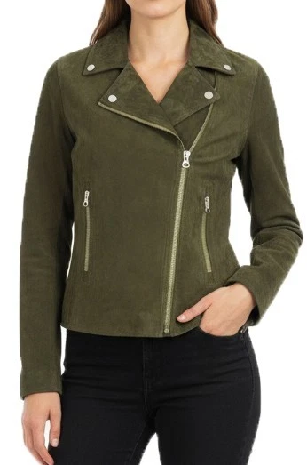Womens Goat Suede Biker Jacket Casual Style Trendy Design with Zip Details Tilly - Image 4 of 4