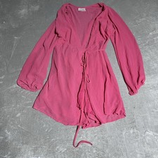 Urban Outfitters Wrap Dress Womens Large Pink Chiffon Romantic Long Sleeve Fairy