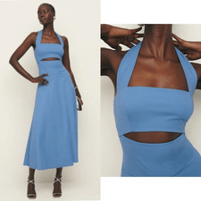 NWT Reformation Sonali Knit Dress in Sky Blue Sleeveless Midi Halter size M