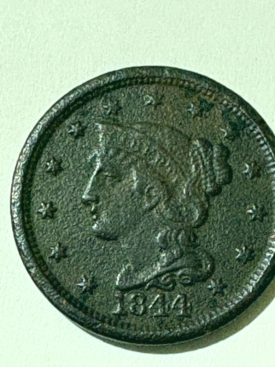 Uncertified 1844 Year Braided Hair Large Cents (1839-1857) for