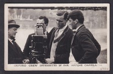 Sport Rowing Oxford Crew examining camera 1924 postcard boat race Pathe cinema