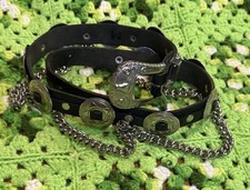 Vtg Black Leather Concho Belt Chain Details Southwestern Western Boho Punk Rock