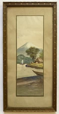 Antique Early 20th Century Mt Fuji Japan Japanese Watercolor Painting Signed