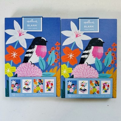 Folk Art Floral Birds Blank Cards Note Card Pack of 12 with 3 Designs x2