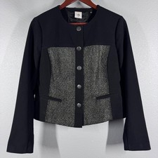 Cabi Panel Mixed Media Jacket  Black Blazer w/Textured Dark Green/Gray Panels