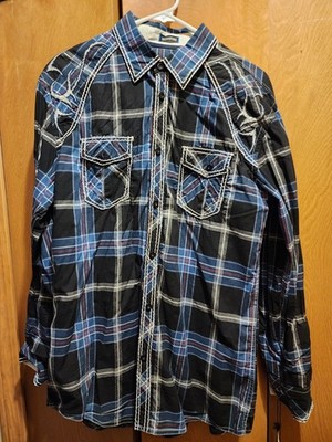 Roar Shirt Mens M  Black And Blue Embroidered Long Sleeve Button Down