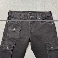 True Religion ROCCO Jeans Mens 31x36 Black Denim Faded Relaxed Skinny Cargo