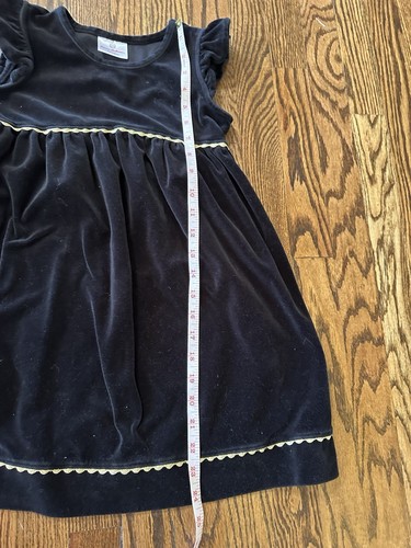 Hanna Andersson Girls Black Velour Dress Sz 120 (6-7) Gold Trim Flutter Sleeves - Picture 4 of 7