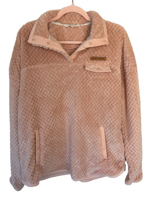 Simply Southern Women Large Pink Sherpa Pullover Fleece Snap Neck Cozy Soft