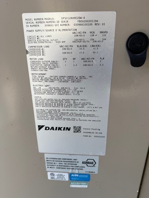 DAIKIN 15 TON ROOFTOP PACKAGE UNIT CHILLER RTU