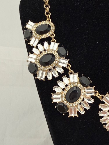Black and Gold Rhinestone Statement Necklace With Belcher Chain - Picture 2 of 6