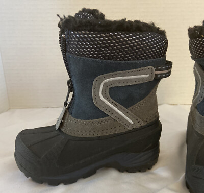 Thermolite toddler Leather snowboots sz6 faux fur lined waterproof blue/gray 