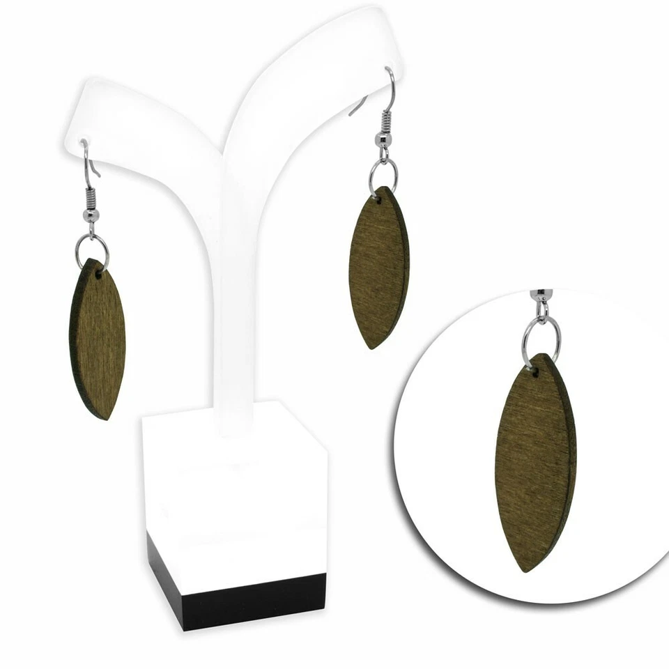 Bois Boucles D'Oreilles Ovale Blattform Braun Léger Naturelle Nature Bijoux en - Photo 1/1