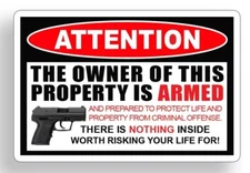 Owner Armed Warning Vinyl Decal Sticker Gun Firearm Pistol Permit 2nd Amendment