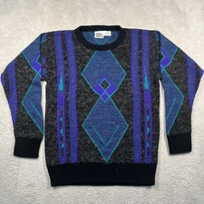90s Vintage Tomorrow's Generation Sweater Kids L Blue Purple Geometric USA Made