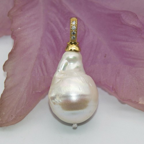 Huge 15x20mm Real Natural White Keshi Baroque Pearl Pendant - Picture 3 of 12