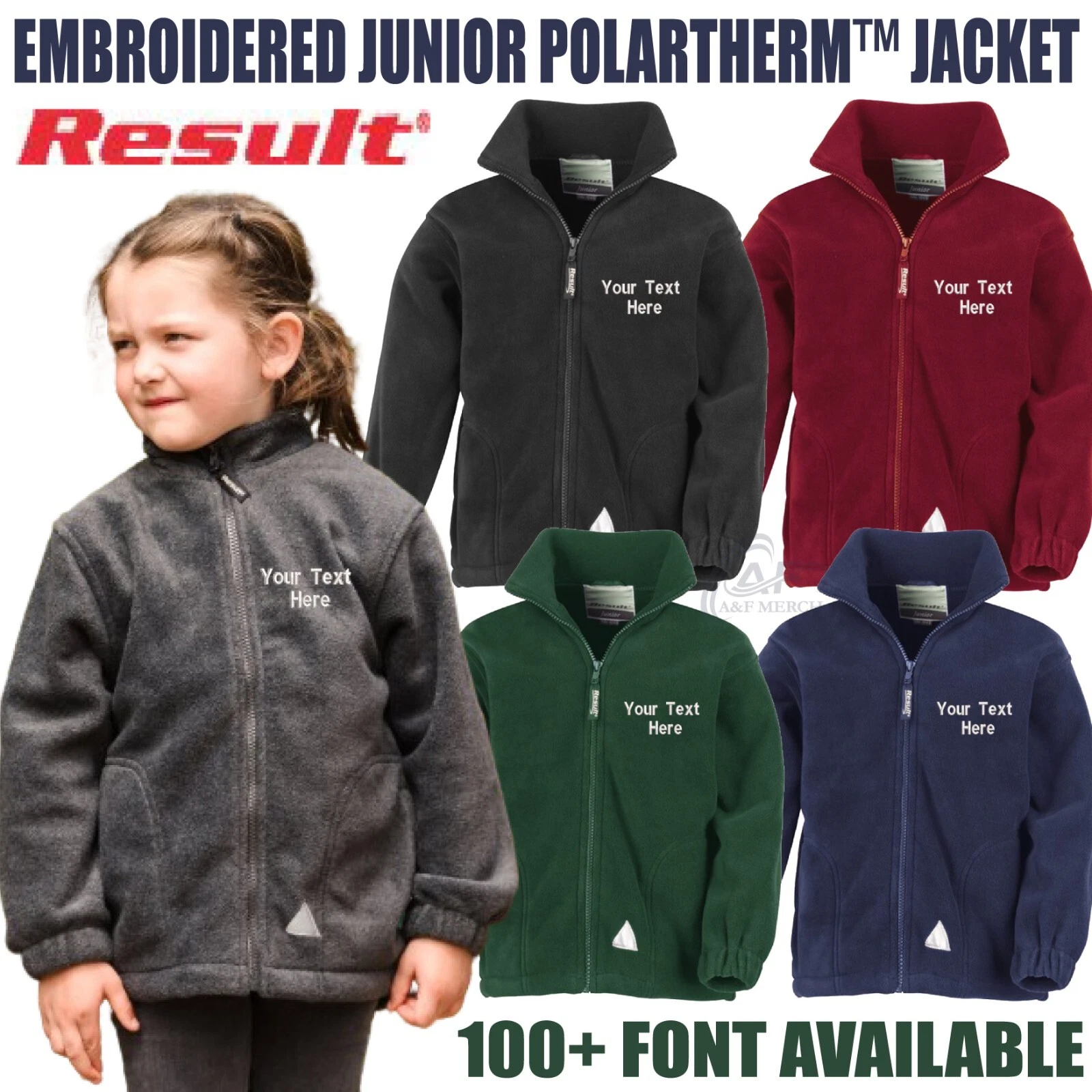 Personalised Embroidered Junior PolarTherm Fleece Jacket Kids School Coat RE36J