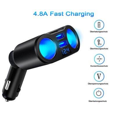 USB Zigarettenanzünder 4.8A Ladegerät KFZ LKW Auto Ladeadapter Handy Ladestecker