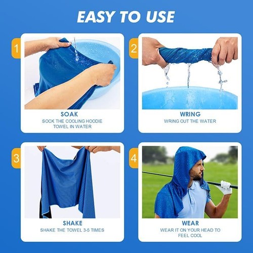 Cooling Hoodie Instant Cooling Neck & Head Face Microfiber Soft Sports 1 Piece - Picture 2 of 7