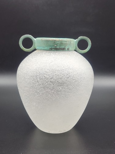 Silvestri Vintage Mid Century Mouth Blown Scavo Art Glass Verdigris Top Vase 5" - 第 1/13 張圖片