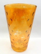 VINTAGE FENTON IRIDESCENT AMBER POLKA DOT PATTERNED TABLETOP FLOWER VASE