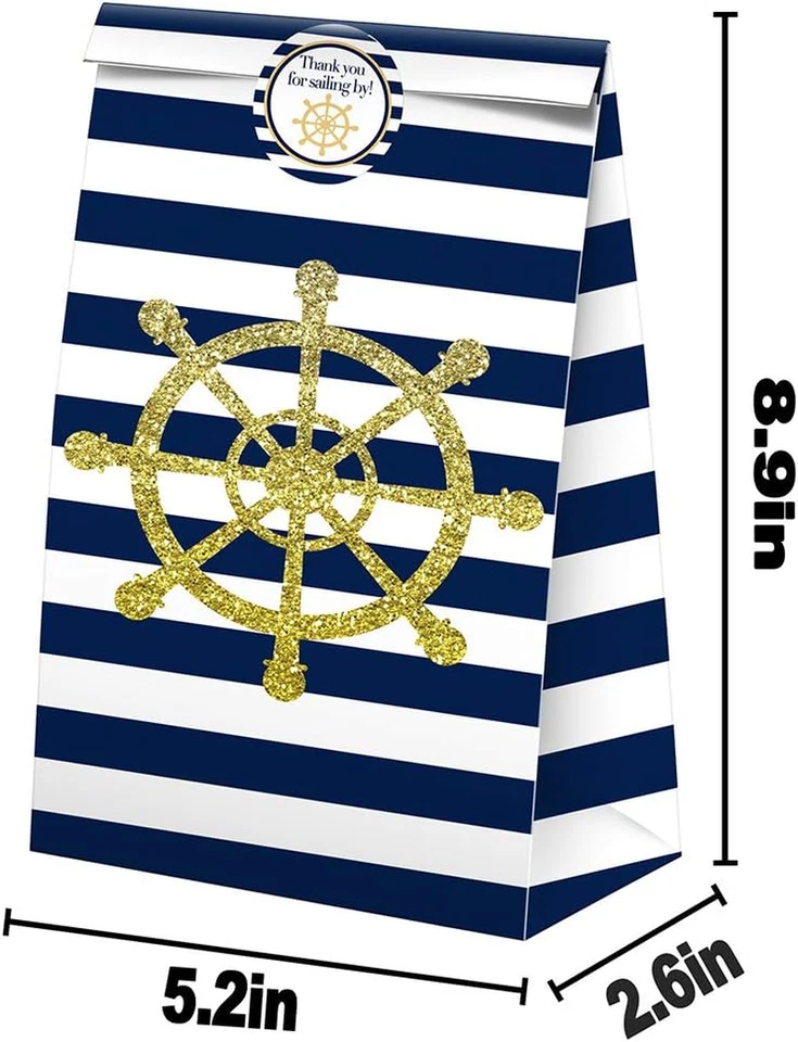Nautical Goodie Bags - 24 Pcs Nautical Party Favors Candy Bags with Stickers, Na - Image 3 of 4
