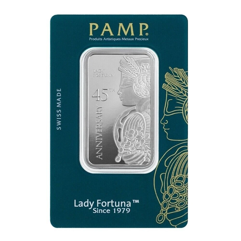 1 oz Silver Bar PAMP Suisse Lady Fortuna 45th Ann .999 Fine Silver - In Assay Review