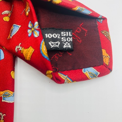 Salvatore Ferragamo Red Headwear/Flower Silk Tie Made In Italy - Picture 8 of 11