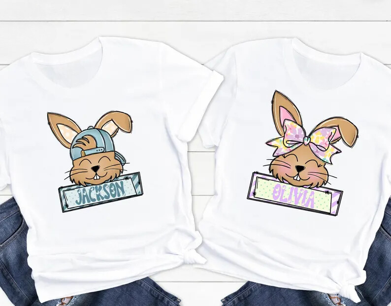 Custom Name Shirt For Easter, Personalized Bunny Shirt, Customized Easter Gift