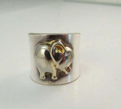 HAN 925 Sterling Silver Elephant Wide Band Ring Size 5.5 Adjustable | eBay