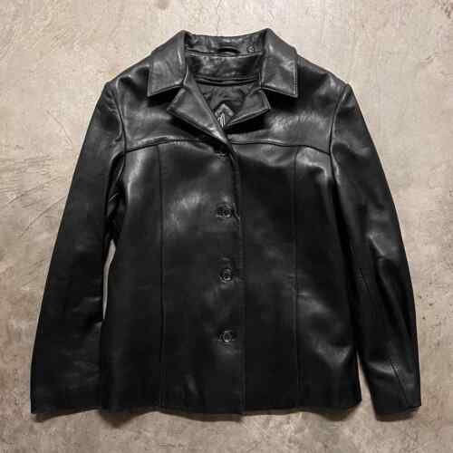 Vintage Casual Leather Jacket Black Womens Petite… - image 1