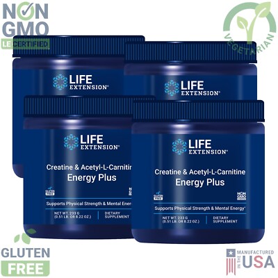 Creatine & Acetyl-L-Carnitine Energy Plus by Life Extension 233gms x4 Pack 