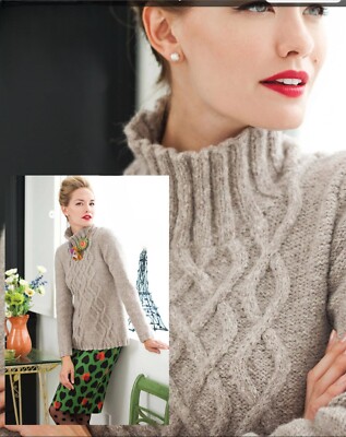 STRICKMUSTER PAPIERKOPIE Damen Designer Zopfmuster Stehkragen Pullover 33-49'' 935F