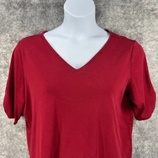 Ralph Lauren Shirt Women 2X Red Crop Soft All Cotton Roll Tab Boxy V Normcore
