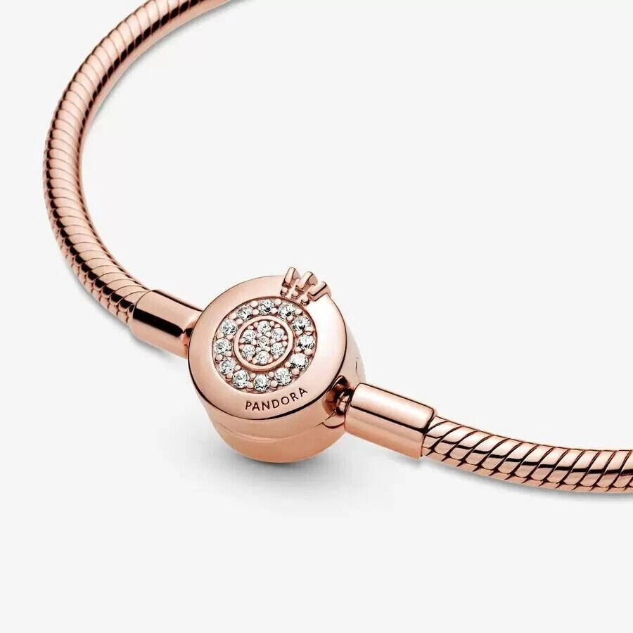 Pandora 14k Rose Gold Plated With CZ Crown Snake Bracelet 589046C01-17cm 6 1/4" - Image 2 of 2