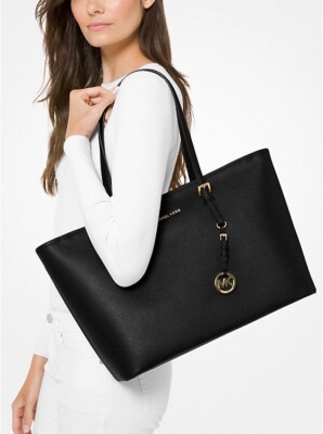   Michael Kors Jet Set Travel Medium Tote Black Top Zip Shoulder Bag NWT