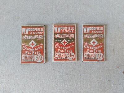 Vintage Nähnadel Packungen X3, Egg Eyed Sharps & W. Woodfield