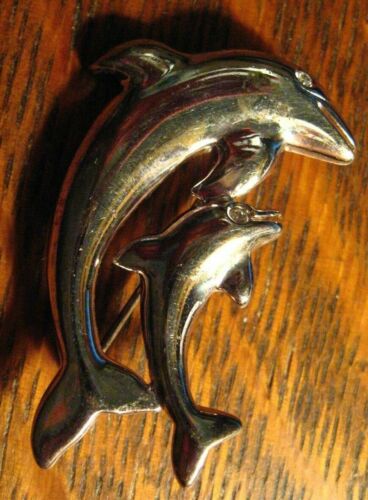 Anne Klein Dolphin Lapel Pin - Vintage Silver Rhin