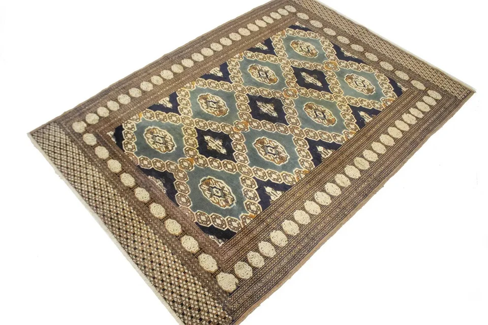 Antigua alfombra oriental anudada a mano alfombra gris y marrón decoración de granja 4x6 pies Foto 3 de 4