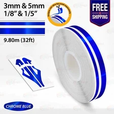 CHROME BLUE 1/8" & 1/5" Roll Vinyl Pinstriping Stripe Double Line Tape Sticker