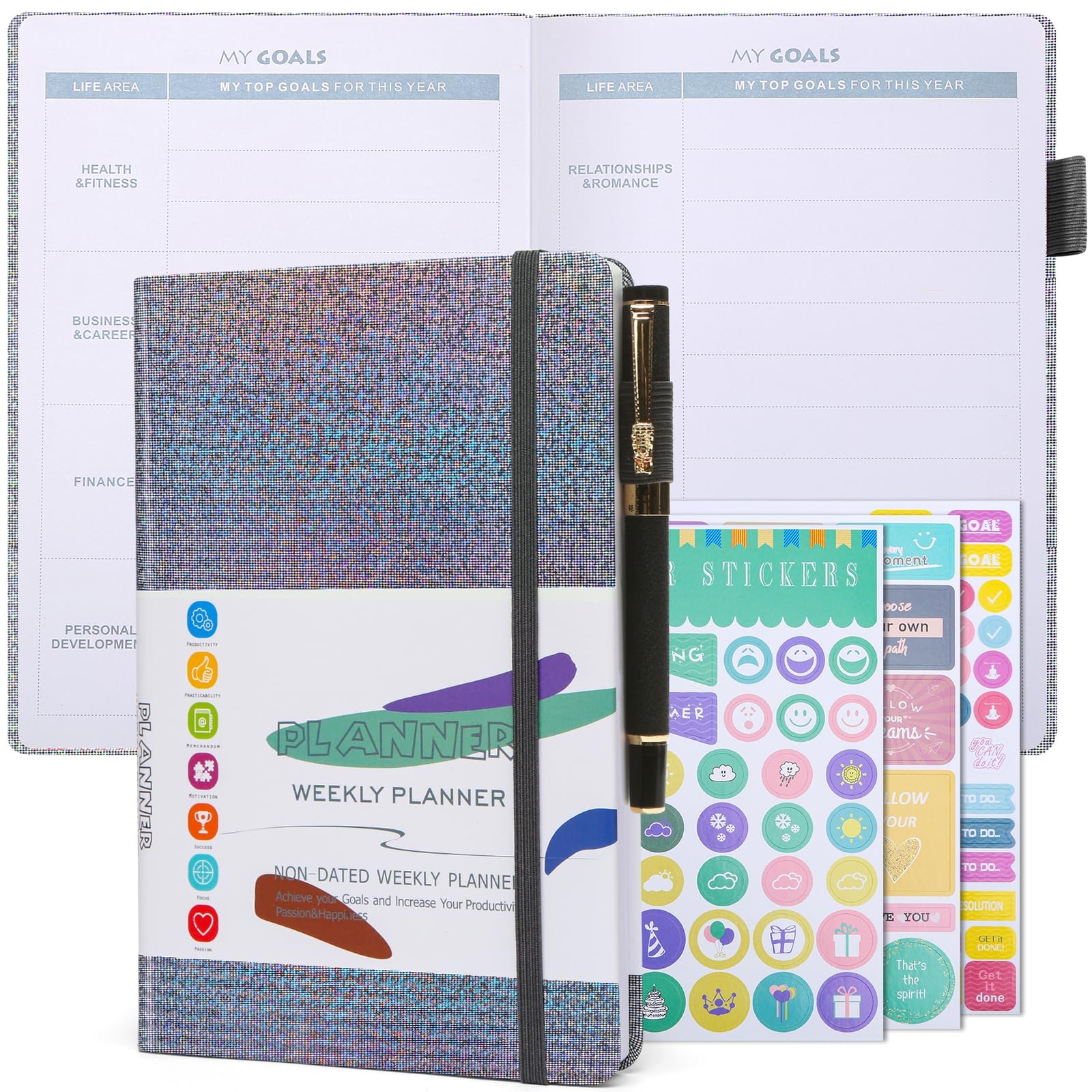 Toplive Undated Weekly Planner 2025 with Planner Stickers Cute PU Leather Gli...