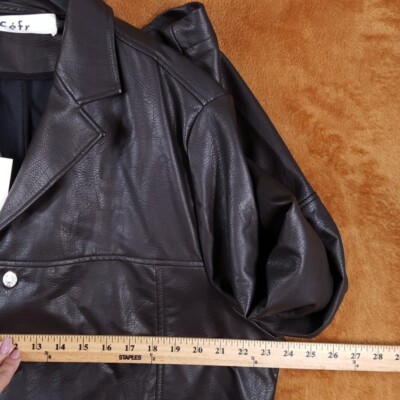 SEFR Jacket Mens XL Coffee Brown Button Up Faux Leather FRANCIS