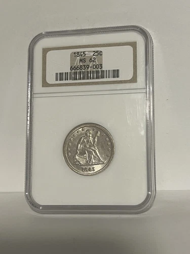 1845 Seated Liberty Quarter NGC MS62 Later Die State with Obverse Cracks - PQ